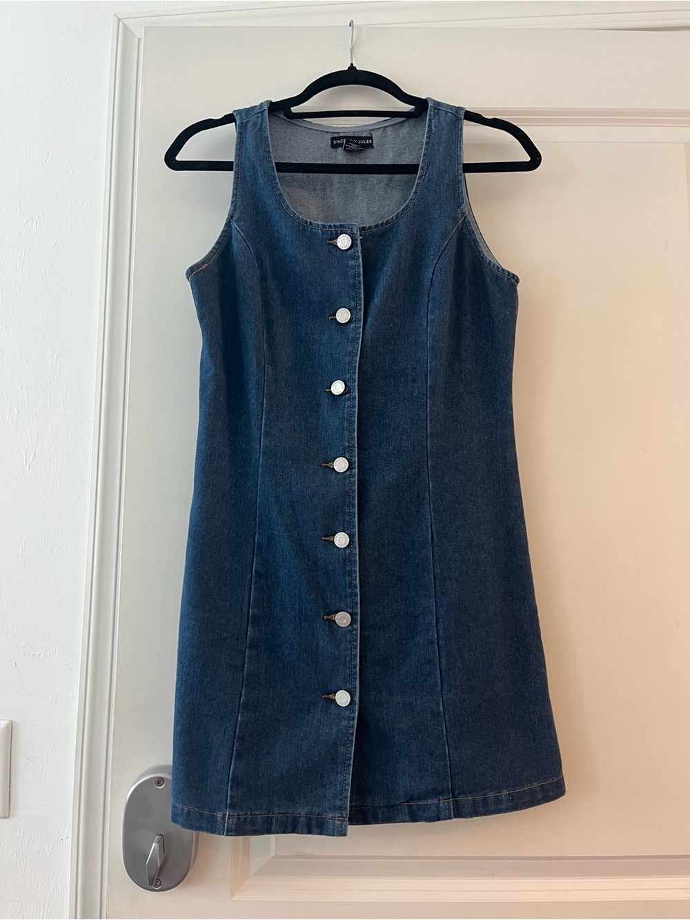 Dark Blue Denim Button-Front Mini Dress